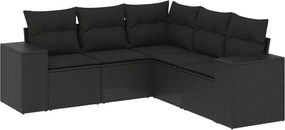 vidaXL 5 részes fekete polyrattan kerti kanapészett párnákkal