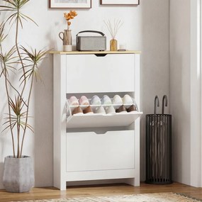 HOMCOM Cipőszekrény, cipőtartó, cipőtároló, 3 rekesz, 18 pár cipő, fehér-natúr