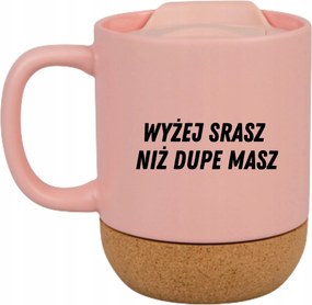 Rózsaszín Bögre Fedéllel És Parafa Aljjal Ajándék