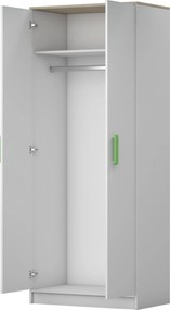 Macius 01 Kétajtós gardróbszekrény fehér - sonoma- Választható színes fogantyúval N