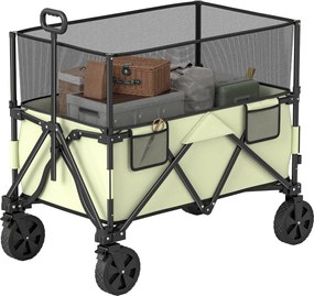 Outsunny 180 L Kerti Kocsi Összecsukható Kocsi Állítható Fogantyú Hosszúsággal és Szöggel, Kihúzható Oldalfalakkal, 120 kg Terhelhetőség Patióra és Te