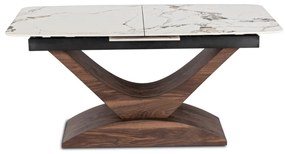 Bővíthető Márványhatású Kerámia Étkezőasztal Fehér/Dió Színben. ALICANTE 160-200 cm