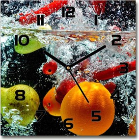 Négyzet alakú üveg falióra Gyümölcsök a víz alatt 30x30 cm