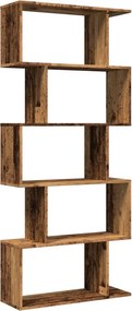vidaXL 5 szintes antik fa színű fa elválasztó könyvespolc 70x24x161 cm