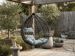 Fekete függőszék KOKON állvány nélkül, zöld-fehér párna