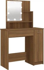vidaXL barna tölgyszínű LED-es fésülködőasztal 86,5 x 35 x 136 cm