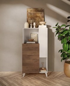 Monaco magas komód fehér fényes/Mercure tölgy 81 cm