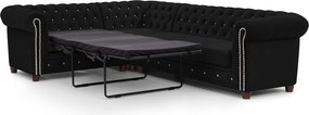 Fekete bársony kinyitható sarokkanapé (bal oldali-L alakú) York Blik – Ropez