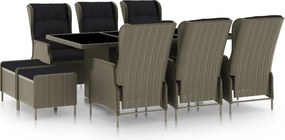 vidaXL 9 részes barna kültéri polyrattan étkezőgarnitúra párnákkal