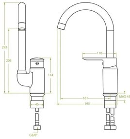 Laveo Appia álló konyhai csaptelep h-293, króm, LAV-BLP_068D