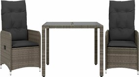 vidaXL 3 részes szürke polyrattan kerti bisztrógarnitúra párnákkal