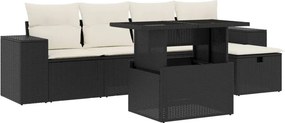vidaXL 6 részes fekete polyrattan kerti ülőgarnitúra párnákkal