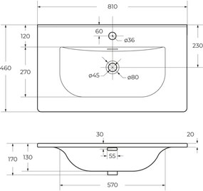 Eros SKY 1 - beépíthető mosdó - 81 x 46 cm