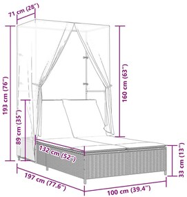 barna polyrattan dupla napozóágy tetővel és függönyökkel