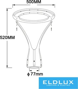 UNIVERSO Kültéri kerti lámpa fej 100w 9300lm 3000k IP65 fekete D500x520mm