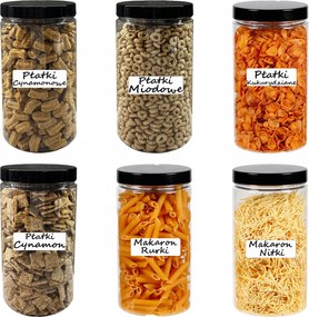 Műanyag Ételtároló Doboz Tészta Befőttes Üveg 1500ML 6 Db Címkék