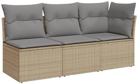3 személyes bézs polyrattan kerti kanapé párnával