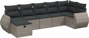 vidaXL 7 részes szürke polyrattan kerti ülőgarnitúra párnákkal