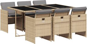 vidaXL 7 részes vegyes bézs polyrattan kerti étkezőgarnitúra párnákkal