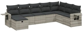 8 részes világosszürke polyrattan kerti ülőgarnitúra párnával