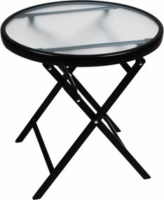 Összecsukható asztal üveglappal fekete Ø 45 cm acél