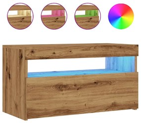 kézműves tölgy szerelt fa TV-szekrény LED-ekkel 75x35x40 cm