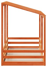 viaszbarna tömör fenyőfa gyerekágy tetővel 80 x 200 cm