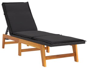 2 db polyrattan és tömör akácfa napozóágy párnával