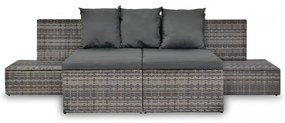 4-részes szürke polyrattan kerti bútorszett párnákkal