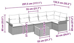 7 darabos Kerti Dívány Szett Párnákkal Szürke Poli Rattan Akáciából