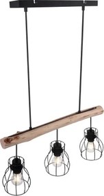 Globo 15326-3N Függeszték fém fekete drótháló búrával, natúr fa betéttel. LxBxH:600x136x2090, exkl. 3xE27 40W 230V