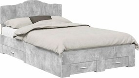 vidaXL Ágykeret fejtámlával fiókkal Beton Szürke 120 x 200 cm Faanyag