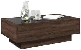 Barna tölgy szerelt fa dohányzóasztal LED-del 90 x 50 x 30 cm
