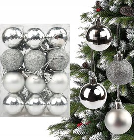 24 Db Díszgömb Szett Csimpasz, Csillogó Ezüst Karácsony Átmérő 4 CM