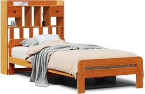 vidaXL barna tömör fenyőfa könyvespolcos ágy matrac nélkül 75 x 190 cm