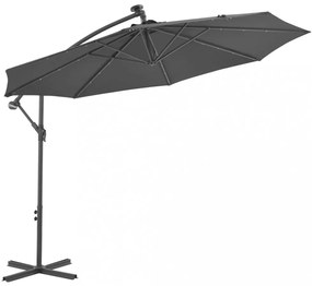 Antracit konzolos napernyő led-fényekkel és acélrúddal 300 cm