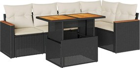 vidaXL 6 részes fekete polyrattan akácfa kerti ülőgarnitúra párnákkal