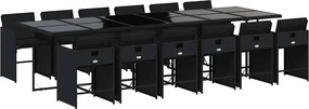 vidaXL 13 részes fekete polyrattan kerti ülőgarnitúra párnákkal