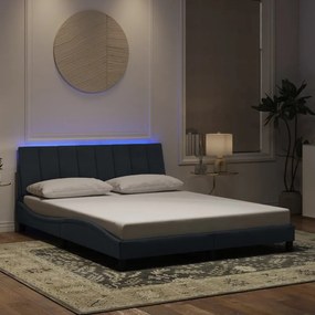 sötétszürke bársony ágykeret LED-es világítással 160 x 200 cm
