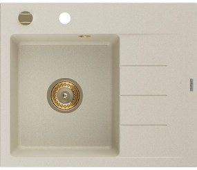 Mexen Ben gránit mosogató 1-medencés csepptálcával, balos 600 x 500 mm, bézs, arany szifon - 6522605000-69-G