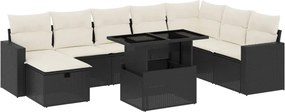 vidaXL 9 részes fekete polyrattan kerti ülőgarnitúra párnákkal