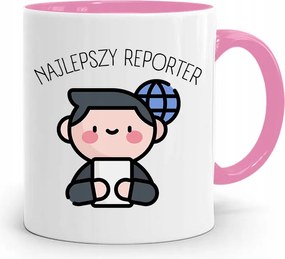 Rózsaszín Bögre Ajándék Riporter Újságírónak, fényképes nyomtatással