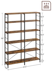 Könyvespolc, tárolópolc, rusztikus barna 172×120×30 cm