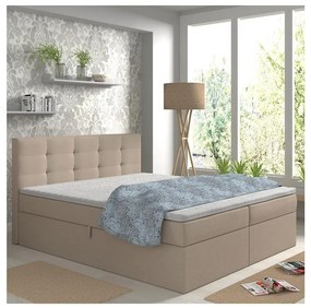Kárpitozott ágy matracokkal és topperrel, ágyneműtartóval EMBER 180x200 cm bézs