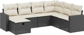 vidaXL 7 részes fekete polyrattan kerti ülőgarnitúra párnával