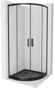 Mexen Rio, negyed kör alakú zuhanykabin tolóajtóval 90 x 90 cm, 5mm átlátszó üveg, fekete profil + fekete zuhanytálca, 863-090-090-70-00-4170B