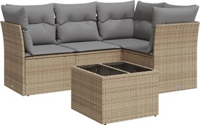 vidaXL 5 részes bézs polyrattan kerti ülőgarnitúra párnákkal