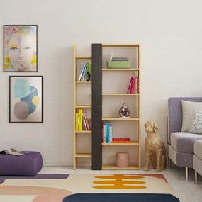 Fekete-natúr színű könyvespolc tölgyfa dekorral 80x152 cm Axel – Marckeric