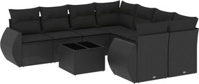 vidaXL 9 részes fekete polyrattan kerti ülőgarnitúra párnákkal