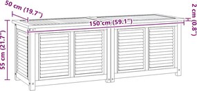 vidaXL tömör tíkfa kerti tárolóláda zsákkal 150 x 50 x 55 cm